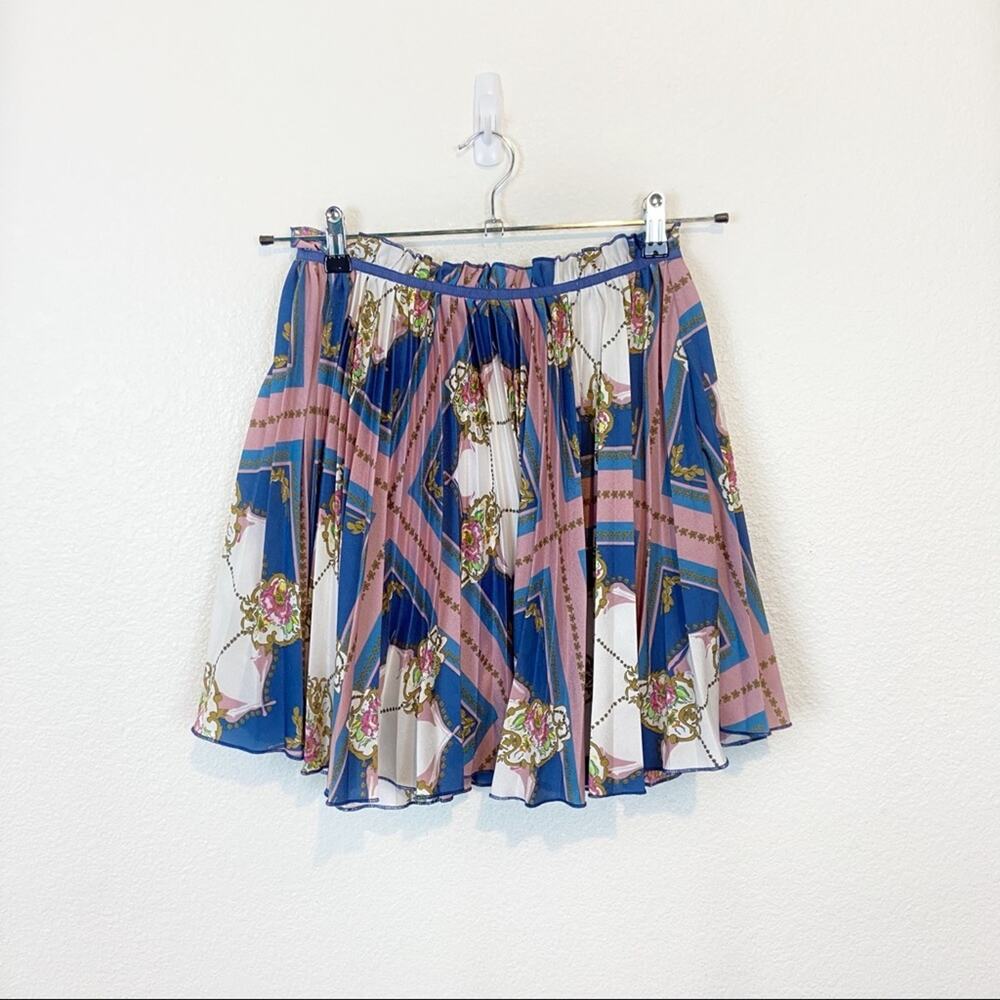 Lavand Mini Skirt Preppy Princess Pleated Scarf Print Lined sz S Pink Blue White